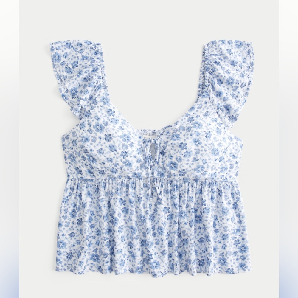 Hollister Cream Cap Sleeve Tie Front Blouse